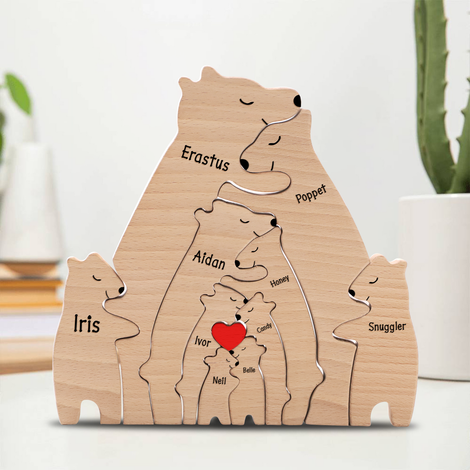 Personalized Wooden Bear Family Puzzle Home Decor Keepsake Gift for Parents Dad Mom